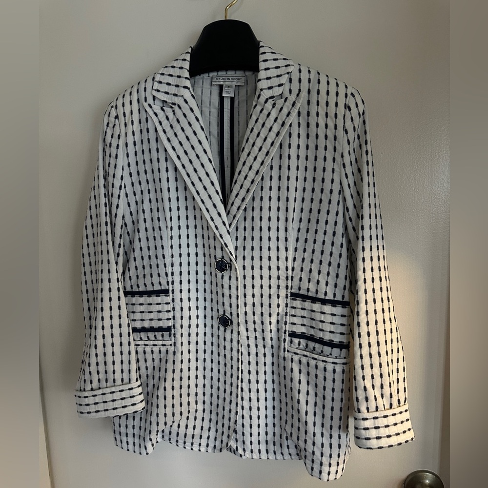 St John Sport Navy & White Striped Women's Blazer Jacket - Size P